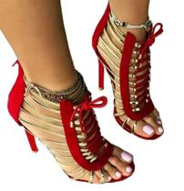 Sandália Gladiadora Salto Alto Vermelha Odalisca 11 Cm