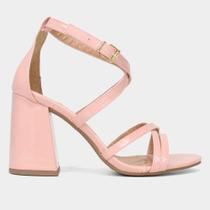 Sandália Griffe Salto Grosso Alto Tiras Verniz Feminina