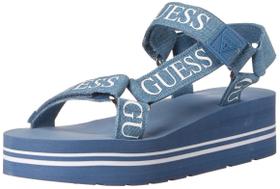 Sandália GUESS Avin3 Azul Branco Jeans Anabela 5 EUA Sandália GUESS Avin3 Azul Branco Jeans Anabela 5 EUA