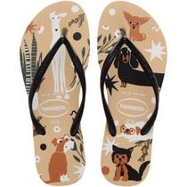 Sandalia Havaianas Slim Pets Dourado Preto 39/40