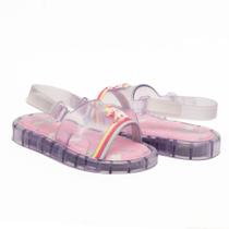 Sandália Infantil Bebê Menina Slip On Slider Pimpolho Colorê Transparente Unicórnio Fácil De Calçar