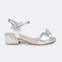Sandália Infantil c/ Salto Pampili Fancy Tiras Strass Prata