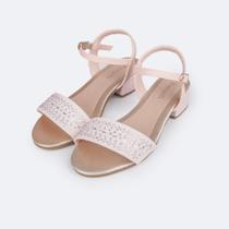 Sandália Infantil com Salto Pampili Fancy Glitter e Strass Rosa Novo Sandália Infantil com Salto Pampili Fancy Glitter e Strass Rosa Novo