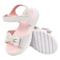 Sandália Infantil Feminina Branca Laço Perolas Menina Ajustável