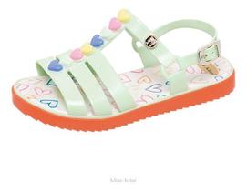 Sandália Infantil Feminina Coração Multicolor moda confortável Miss Miss Ref 10195