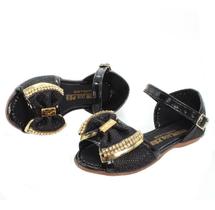 Sandalia Infantil Feminina Laço Preta Com Strass Moda