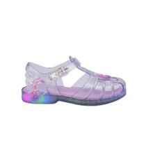 Sandalia Infantil Feminina Luz Led Transparente Com Brilho Unicornio Lilás Menina Escolar Passeio Confortável