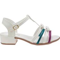 Sandália Infantil Feminina Menina Saltinho Bloco Fivela Laço Strass Branco LiaMalia