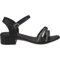 Sandália Infantil Feminina Salto Bloco Preta Com Tiras de strass Sandália Infantil Feminina Salto Bloco Preta Com Tiras de strass