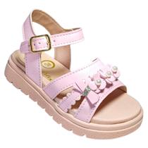 Sandália Infantil Menina 20 ao 27 com Flores, Pérolas e Glitter Confortável para Festa e Passeio