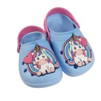 Sandália Infantil Menina Babuche Unicórnio Arco-íris Coração Estiloso Blogueira Presente Criança