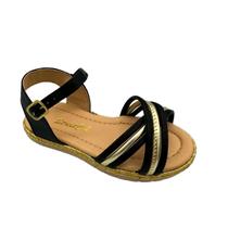 Sandália Infantil Menina Casual Tiras Sandalinha Rasteira Preta Dourado LiaMalia