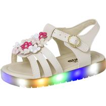 Sandália Infantil Menina Luz Led Que Acende Com Flor