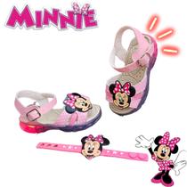 Sandália infantil Menina Minnie de Led com Pulseira original palmilha anatômica.