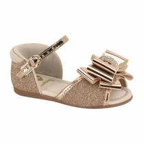 Sandália Infantil Menina Molekinha Gliter Mini Shine- Ouro Rosado/Creme