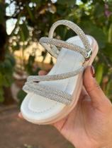 Sandália Infantil Menina Papete Infantil Feminina Tiras Strass Flat Brilho Delicada Leve Confortável