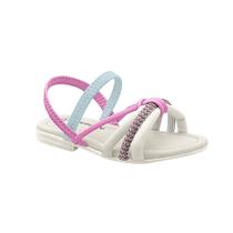 Sandália Infantil Menina Slim Off White Multicolor Pé com Pé 800105-1532