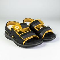 Sandália Infantil Menino Cartago Mini III tiras autocolantes Duplo Ajustável Confortável Preto Cor:Cinza/PretoTamanho:20/21
