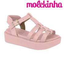 Sandália Infantil Molekinha Confortável Menina Rasteirinha Confortavel Feminina Bebê Tiras Detalhe Kids Confortável Papete Fivela Plataforma