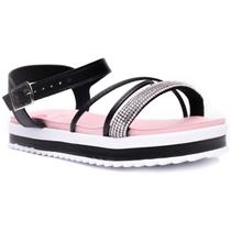 Sandália Infantil Molekinha Flatform Strass - Rosa e Preto