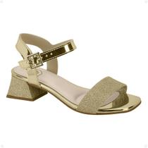 Sandália Infantil Molekinha Salto Quadrado Fivela Dourada Glitter