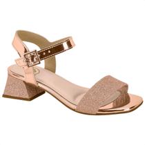 Sandália Infantil Molekinha Salto Quadrado Fivela Ouro Rosado