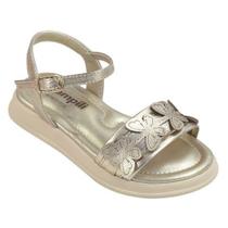 Sandalia Infantil Pampili Sand Flower Detalhes Borboletas Dourado