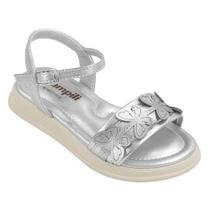 Sandalia Infantil Pampili Sand Flower Detalhes Borboletas Prata