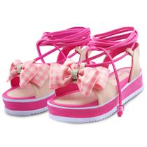 Sandália Infantil Plataforma MzKid Menina Pink/Rosa/Xadrez Boneca Laço