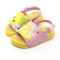 Sandália Infantil Plugt Mini Bizz Menina Limão Rosa e Amarelo Leve, Confortável e Antiderrapante
