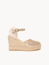 Sandália Jara Anabela 10 cm Camurça Dourado Sandália Jara Anabela 10 cm Camurça Dourado