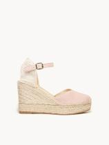 Sandália Jara Anabela 10 cm Camurça Rosa Claro