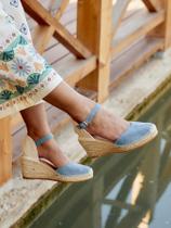 Sandália Jara Anabela 7 cm Camurça Azul Jeans