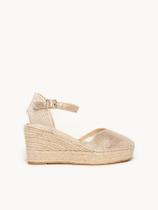 Sandália Jara Anabela 8 cm Camurça Dourado Sandália Jara Anabela 8 cm Camurça Dourado