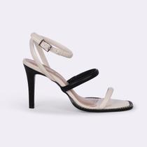 Sandália Karlovy Cravejada Preta/Off-White Salto Fino Sandália Karlovy Cravejada Preta/Off-White Salto Fino