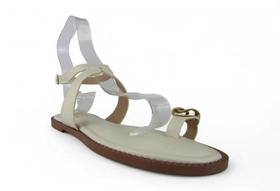 Sandalia Littz Rasteira Adornada Tira Com Fivela Off White Sandalia Littz Rasteira Adornada Tira Com Fivela Off White