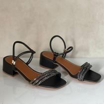 Sandália Lorena Ajustável Salto Bloco Preta