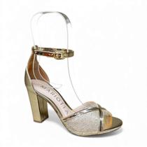 Sandalia Mariotta 20835-02 Salto Alto Grosso com Tela Brilho Bico Folha Peep Toe