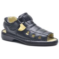 Sandália masculina antistress anatômica couro preto