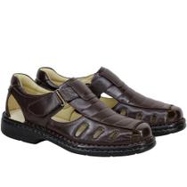 Sandália Masculina Couro Conforto Anti-Stress Leve Conforto