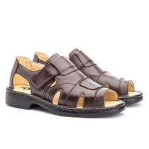 Sandália Masculina Couro Legitimo Macia Dia a Dia Leve Confortável Chinelo Verão