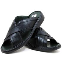 Sandália Masculina Couro Ortopédica Casual Moderna Conforto