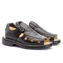 Sandália Masculina Em Couro Confort Gel em Couro Fecho Lateral Casual