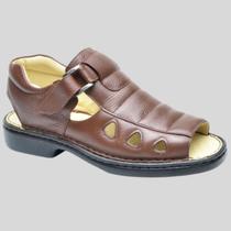 Sandalia Masculina Em Couro Confort Macia Leve Facil Calcar