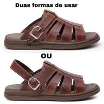 Sandália Masculina Em Couro Ortopédica Confortável Chinelo Masculino Original