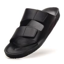 Sandália Masculina Papete Couro Legitimo Burly Heads Fecho Adesivo Black Sandália Masculina Papete Couro Legitimo Burly Heads Fecho Adesivo Black