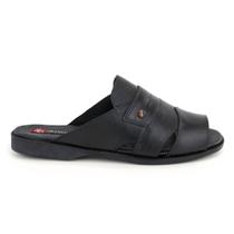 Sandália Masculina Rasteira Ortopédica Couro Preto Confort
