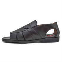Sandália Masculina Rasteira Ortopédica Couro Preto Confort