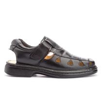 Sandália Masculino Couro Legitimo Chinelo Qualidade Verão Confort 12001 Preto