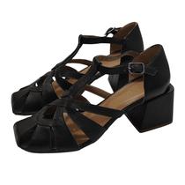 Sandália Média Fisherman Quadrada Couro de Carneiro Preto Sandália Média Fisherman Quadrada Couro de Carneiro Preto